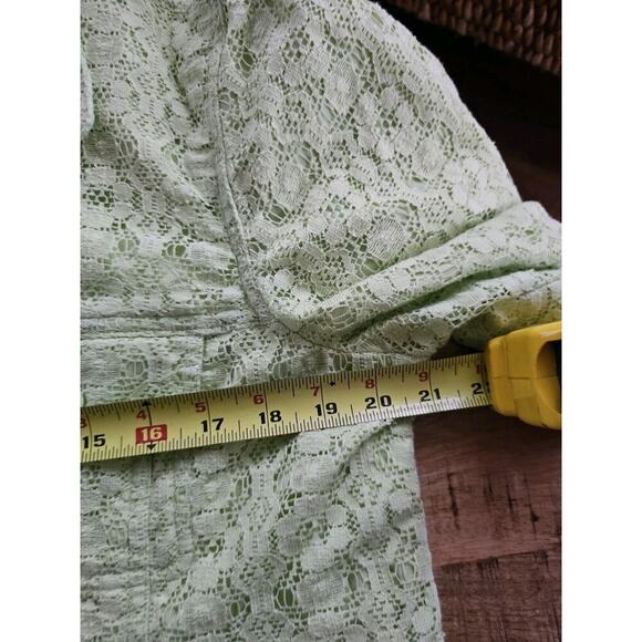 Denim & Co Sz Large Romantic LIME Green Lace Floral Jacket Button Up Pockets - Picture 5 of 7